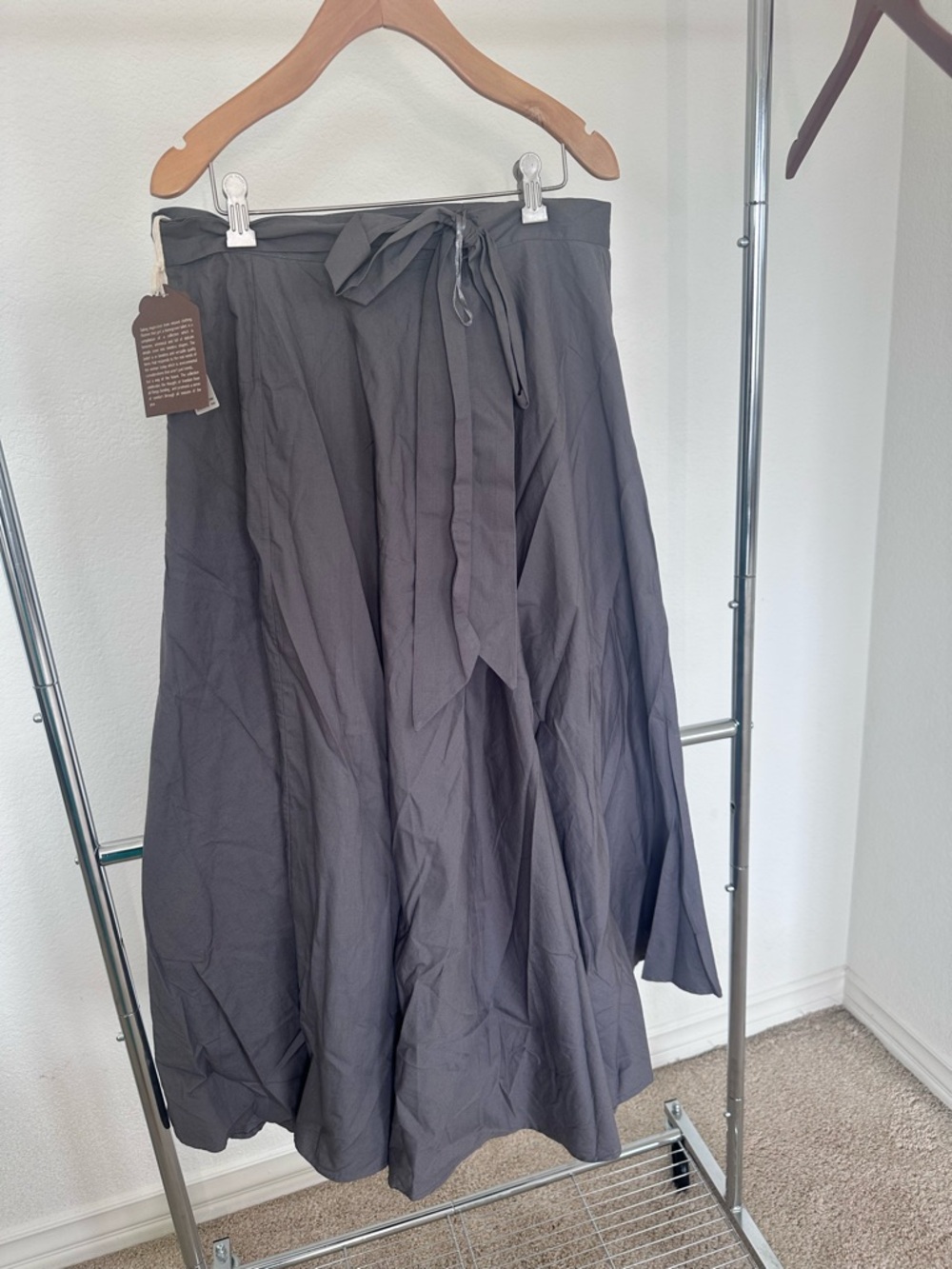 Anthropologie Charcoal Tie-Waist A-Line Midi Skirt